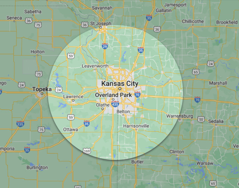 Robinson Roofing KC service area map