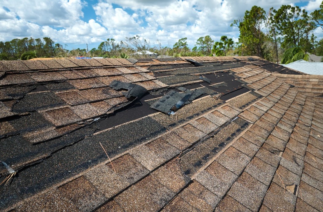 roof storm damage after a storm in Lenexa